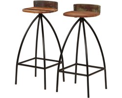 Barstoelen Hout - Krukken Set - Aan Keuken Zitten - Gerecycled Materiaal - 76 cm Zithoogte - Bruin