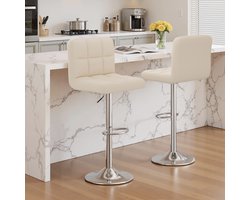 Barstoelen Set van 2 – In Hoogte Verstelbaar & Draaibaar – Barstoel met Rugleuning – Kunstleer – Met Voetensteun – Keuken Bar Stoelen–Beige