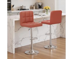 Barstoelen Set van 2 – In Hoogte Verstelbaar & Draaibaar – Barstoel met Rugleuning – Kunstleer – Met Voetensteun – Keuken Bar Stoelen–Bruin