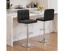 Barstoelen Set van 2 – In Hoogte Verstelbaar & Draaibaar – Barstoel met Rugleuning – Kunstleer – Met Voetensteun – Keuken Bar Stoelen–Zwart