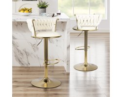 Barstoelen Set van 2, In Hoogte Verstelbaar en Draaibaar, Barstoel met Rugleuning, Fluwelen Zitting, Met Voetensteun, Keuken Barstoelen,Beige