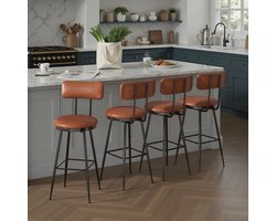 Barstoelen Set van 4 Bruin - ADFBL - Moderne Barkrukken met Rugleuning - Kunstleer & Metaal - Industriële Keukenstoelen - Comfortabel & Stevig - Zithoogte 75 cm