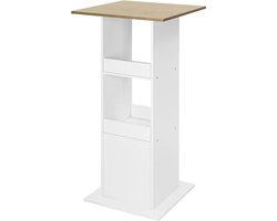 Bartafel 60x60x112cm Wit - Metaal en Hout, Wit/Eiken en Vierkant - Voor Eetkamer, Woonkamer en Kantoor