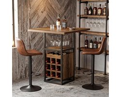 Bartafel 95 cm Hoog met Opbergruimte – Statafel / Bartisch met Wijnrek, Glashouders en 4 Etages Opbergplanken – Houten Bistrotisch met Metalen Onderstel voor Keuken Woonkamer – Yesdeals