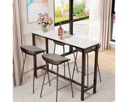Bartafel – Barkruk Tafel – Hoge Tafel – Cocktailtafel – Barmeubel – Sintersteen Witte Marmerlook – 120 cm Lang – 105 cm Hoog