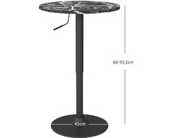 Bartafel – Barkruktafel – Barmeubel – Statafel – Tafel voor Twee Personen – Verstelbare Hoogte 68-93,5 cm – Zwart Marmerlook 60x60 cm