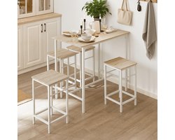 Bartafel – Barset – Keukentafel – Bistrotafel – Eettafel – MDF Met Houtfineer – Inclusief 4 Krukken – Compact Ruimtebesparend Design
