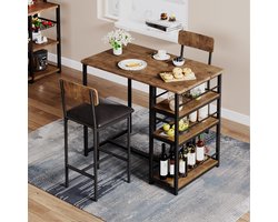 Bartafel - Bartafel met Barstoelen - Barkruk set van 2 - Keuken tafel - Eettafelset - Met Voetensteun - Bruin - Gestoffeerde Stoelen