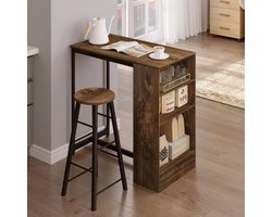 Bartafel, bistrotafel, bartafel, aanrecht, met 3 planken, van metaal en hout, 91 x 49 x 91 cm, vintage houtlook + zwart, BT43hov