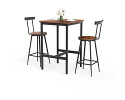 Bartafel en barkrukken set - eettafel voor twee personen - vierkante keukentafel - met twee barkrukken met poten - metalen frame - bartafel in industriële stijl - geschikt voor eetkamers, woonkamers, etc. - rustiek bruin oppervlak - 60cm*60cm*92cm