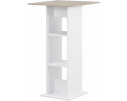 Bartafel - Hoge tafel - Voor eten en borrelen - Met opbergplankjes - 60x60x110 cm - Wit en beton