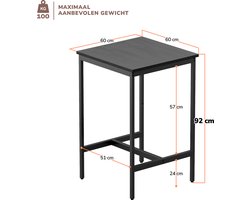 Bartafel - Hoge tafel voor Keuken en Woonkamer - Hout & Metaal Tafel - Zwart - IN-HOMEXL Charco - 60x60x92 cm