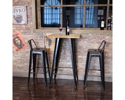 Bartafel Hout Metaal - Bistrotafel Pubtafel - Eten en Borrelen - Industrieel Design - 60 x 60 x 110 cm