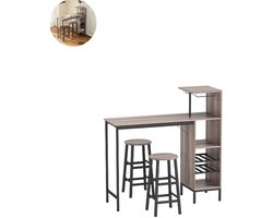 Bartafel keuken - Bartafel Set - Barkruk - Barstoel - Keukenstoel - Voetsteun - Grijs