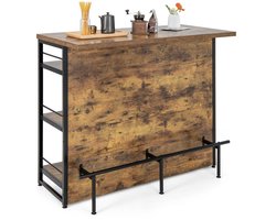 Bartafel keuken - Bartafel Set - Barkruk - Barstoel - Keukenstoel - Voetsteun - Rustiek bruin