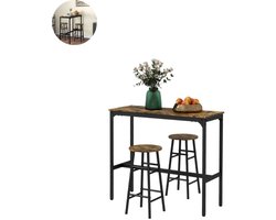 Bartafel keuken - Bartafel Set - Barkruk - Barstoel - Keukenstoel - Voetsteun - Zwart+Bruin