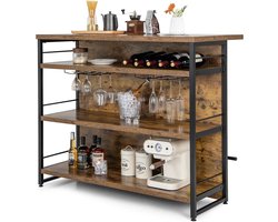 Bartafel Keuken - Huisbar Barkast - Drankjes Serveren - Met Wijnrek - 120 x 60 x 101 cm - Bruin Zwart