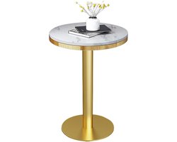 Bartafel Marmer - Hoge bijzettafel Cocktailtafel - Koffie drinken - Rond ontwerp zonder hoeken - Hoogte 105cm - Wit