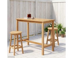 Bartafel Massief Teak - Buitentafel Houten Tafel - Buiten Eten - Waterafvoerend Tafelblad - 110 x 60 x 105 cm