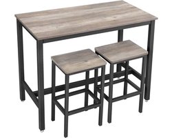 Bartafel Met 2 Barkrukken, Aanrecht Met Barstoelen, Keukentafel En Keukenstoelen Ä°n Ä°ndustrieel Ontwerp, Voor Keuken, 120 X 60 X 90 Cm, Grijs-Zwart Lbt015B02
