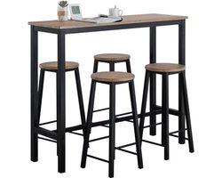 Bartafel met 4 Krukken/krukken - Tuinset 5 delige - eettafel statafel bistrotafel - Zwart