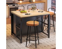 Bartafel met Barkrukken 100x80x90 cm – Keukeneiland met LED Verlichting, Opbergruimte & Glazen Deur, Moderne Barset voor 4 Personen Zwart – Mobili Bella