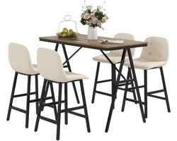 Bartafel met Barkrukken – 5-delige Eetset – Barstoelen met Tafel - Keukentafel – Complete Bartafelset – Moderne Eettafel met Stoelen - Beige