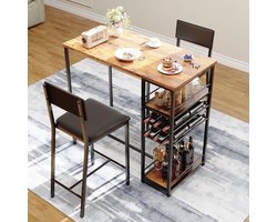 Bartafel met barkrukken - Bartafel voor 2 personen met stoelen - Vierkante bartafel - 91x50x92 cm - bruin