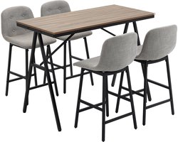 Bartafel met barkrukken in industrieel design - met knoopdetails - 120 cm x 60 cm x 91 cm - lichtgrijs