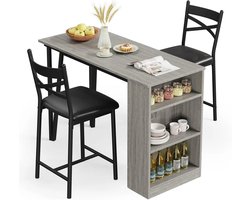 Bartafel met Barstoelen - Bar Tafel - Eetkamertafelset - Eetkamer - Keuken - Tafel met 2 Krukken - Grijs - 122 x 30 x 91,5 cm (L x B x H)