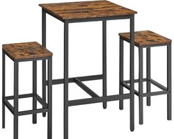 Bartafel Met Barstoelen - Bartafel En Stoelen - Vierkante Bartafel Met 2 Barkrukken - Eetkamer Pub Bar Tafel Set Voor 2 - Ruimtebesparend Voor Keuken Ontbijt - Kleur Vintagebruin + Zwart