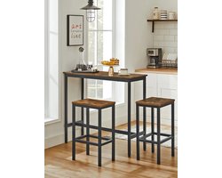 Bartafel met Barstoelen - Bartafelset - Set met 2 Barkrukken - Bruin - Zwart - Industrieel Design