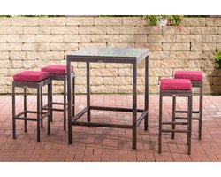 Bartafel met barstoelen - Rood - Tuinbar Rotan - Set van 4 barkrukken - Binnen en buiten - Weerbestendig - Tuinmeubelen - 4 personen
