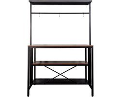 Bartafel met Opbergrek – Hoge Bartafel voor Woonkamer en Keuken Bartafel Voor Thuis Zwart Metaal & Walnootkleur, 120x60x180 cm