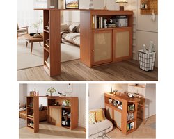 Bartafel met Opbergruimte (138x39x104 cm) - Uitschuifbaar Design met Rotan Fronten & Verstelbare Planken - Bistrotafel / Hoge Keukentafel