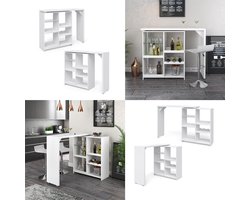 Bartafel met Opbergruimte Medahomestore “Vega Deluxe” – Wit / Eiken – 138x39x110 cm – Statafel voor Keuken & Woonkamer – Moderne Bistrotafel met Planken – Compact & Elegant Ontwerp