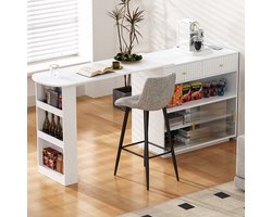 Bartafel - Modern - Uitschuifbaar 360° Draaibaar Met LED En Stopcontacten - Hout - Wit