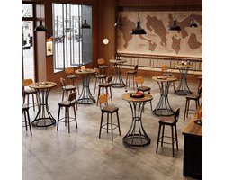 Bartafel Rond 60 cm – House&Garden Statafel 95 cm Hoog – Industriële Bistrotafel met Houten Blad en Metalen Sokkel – Cocktailtafel / Eettafel voor 2 Personen – Keuken, Bar, Café – Bruin