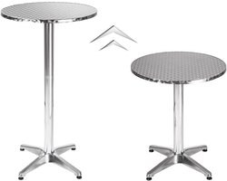 Bartafel Rond - Eettafel Staand - In hoogte verstelbaar - Opklapbaar Aluminium Frame - 60 cm Diameter - Zilver