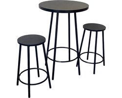 Bartafel rond met 2 barkrukken - Zwart - 60 x 60 x 96 cm