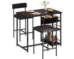 Bartafel Set 3-delig – Eettafel met 2 Barkrukken – Met Opbergruimte – Zwart – Keuken & Eetkamer