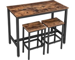 Bartafel Set, Bartafel Met 2 Barkrukken, Aanrecht Met Barstoelen, Keukentafel En Keukenstoelen İn İndustrieel Ontwerp, Voor Keuken, 120 X 60 X 90 Cm, Vintage, Donkerbruin
