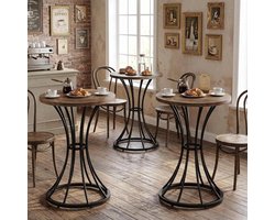 Bartafel Set - Hoge Tafel - Gezellige Momenten - Stevig Metalen Frame - 3x 60x95cm - Bruin