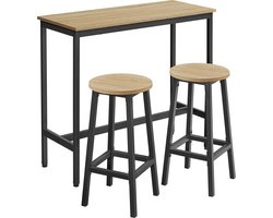 Bartafel, Set Incl. 2 Barkrukken - SONOMA - Industriële Stijl, Stalen Frame, Kleur: Eiken Sonoma en Zwart, Tafel 90 x 100 x 40 cm, Krukken 65 x 32 cm