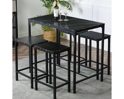 Bartafel Set - Keuken en Bar - Kleine Ruimtes - Ruimtebesparend Design - 100x60x90cm Tafel - Zwart Marmer