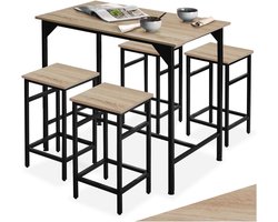 Bartafel Set met 4 Barkrukken - Industrieel Design - Houten Tafelblad en Metalen Frame
