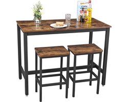 Bartafel-set, statafel met 2 barkrukken, keukenbar met barstoelen, keukentafel en keukenstoelen in industrieel design, voor in de keuken, 120 x 60 x 90 cm, vintage, donkerbruin