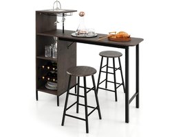 Bartafel Set - Wijnrek - Wijnkast Staand - Barkast Met Flessenhouders - Wijnrekken – Barmeubel Incl. Krukken - Drankkast - Stapelbaar & Industrieel - 120 x 40 x 120cm