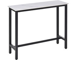 Bartafel statafel - 120 x 40 x 100 cm - frame van staal - zwart - Hoge keukentafel - marmerlook - wit