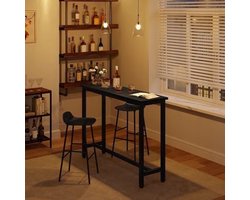 Bartafel - Tafel - Bistrotafel - 140x40x100cm - Met Voetsteun en Metalen Frame - Ontbijttafel - Eettafel - Koffietafel of Sidetable - Zwart